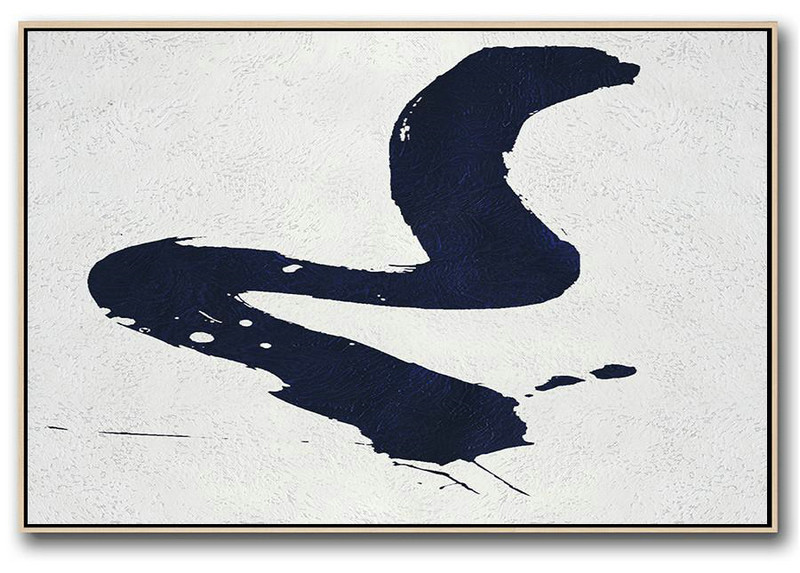 Modern Painting Abstract,Horizontal Navy Painting Abstract Minimalist Art On Canvas,Hand Made Original Art